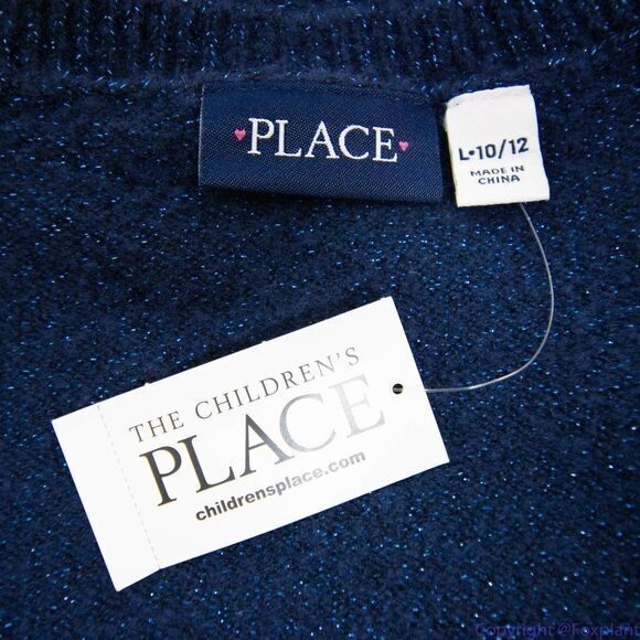 Children's Place shimmering metallic thread sequin swan navy blue sweater, L - Picture 16 of 16